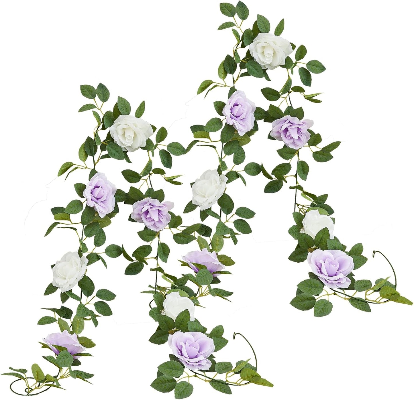 Lavender Artificial Rose Garlands Rose Vines Leaves Banners Hanging Floral Garland Fake Rose Flower Vine for Wedding Arch Ceremony Home Garden Outdoor Party Wall Decorations