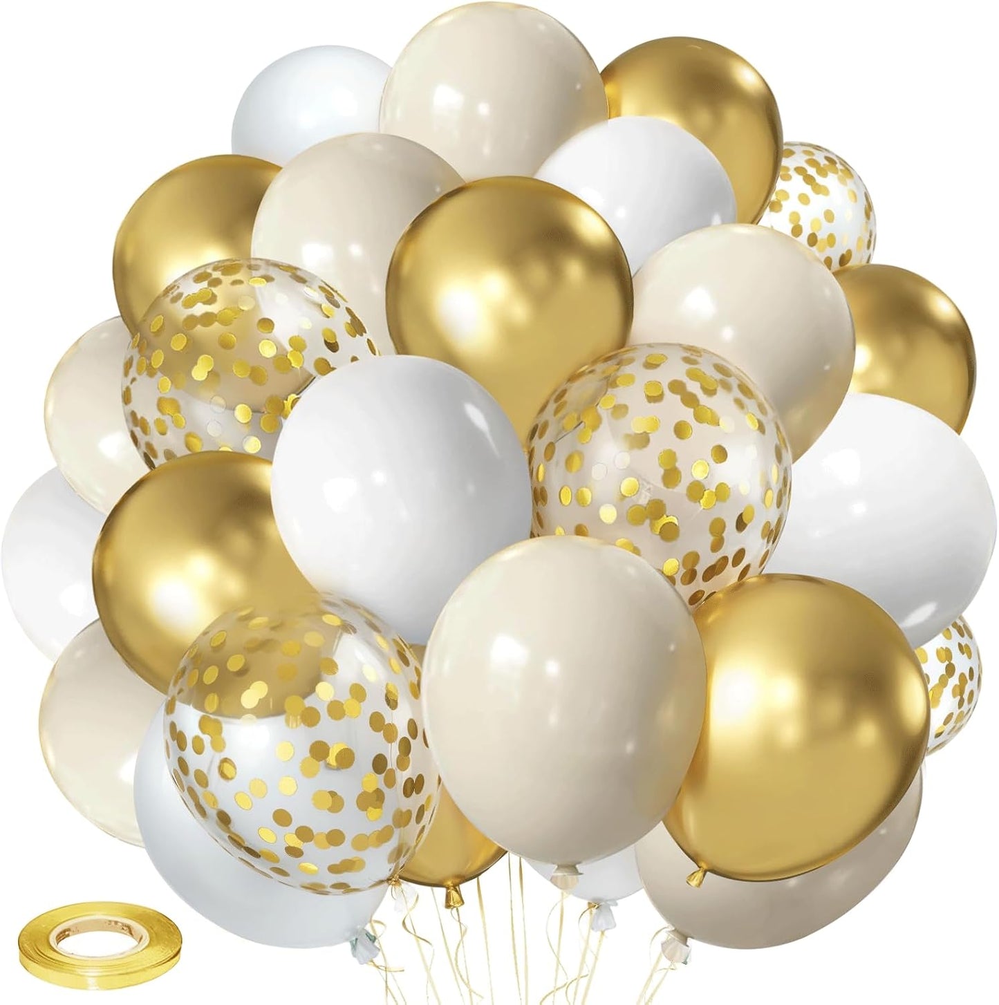 White and Gold Confetti Balloons, 50pcs 12 Inch Metallic Champagne Gold Latex Balloons Matte Sand Beige White Latex Balloons for Birthday Graduation Wedding Gender Revea Party Decorations