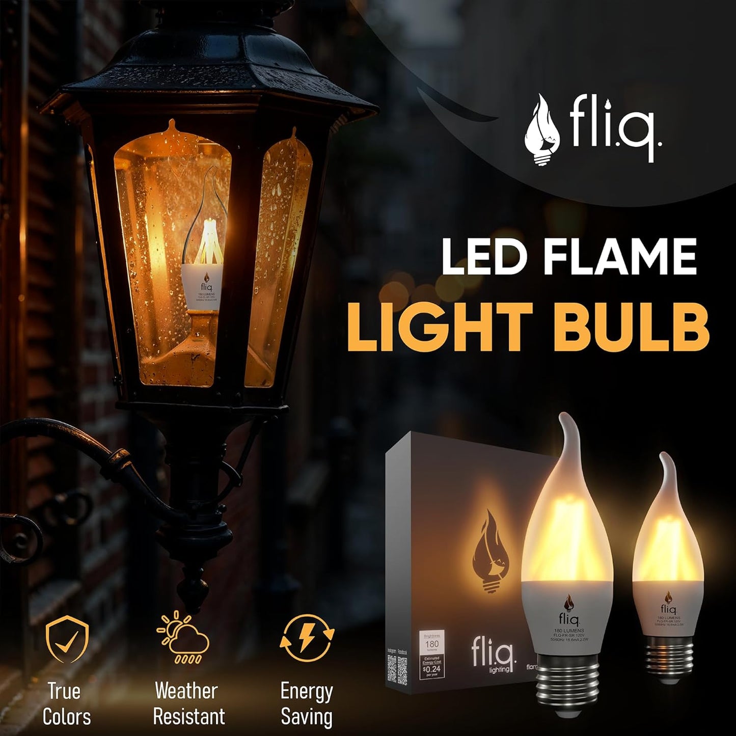 Fliq | LED Flame Light Bulb | 2 Pack | 2W | 4 Modes | Flickering Flame Bulb | 2023 Release | (Mini Frosted E12)