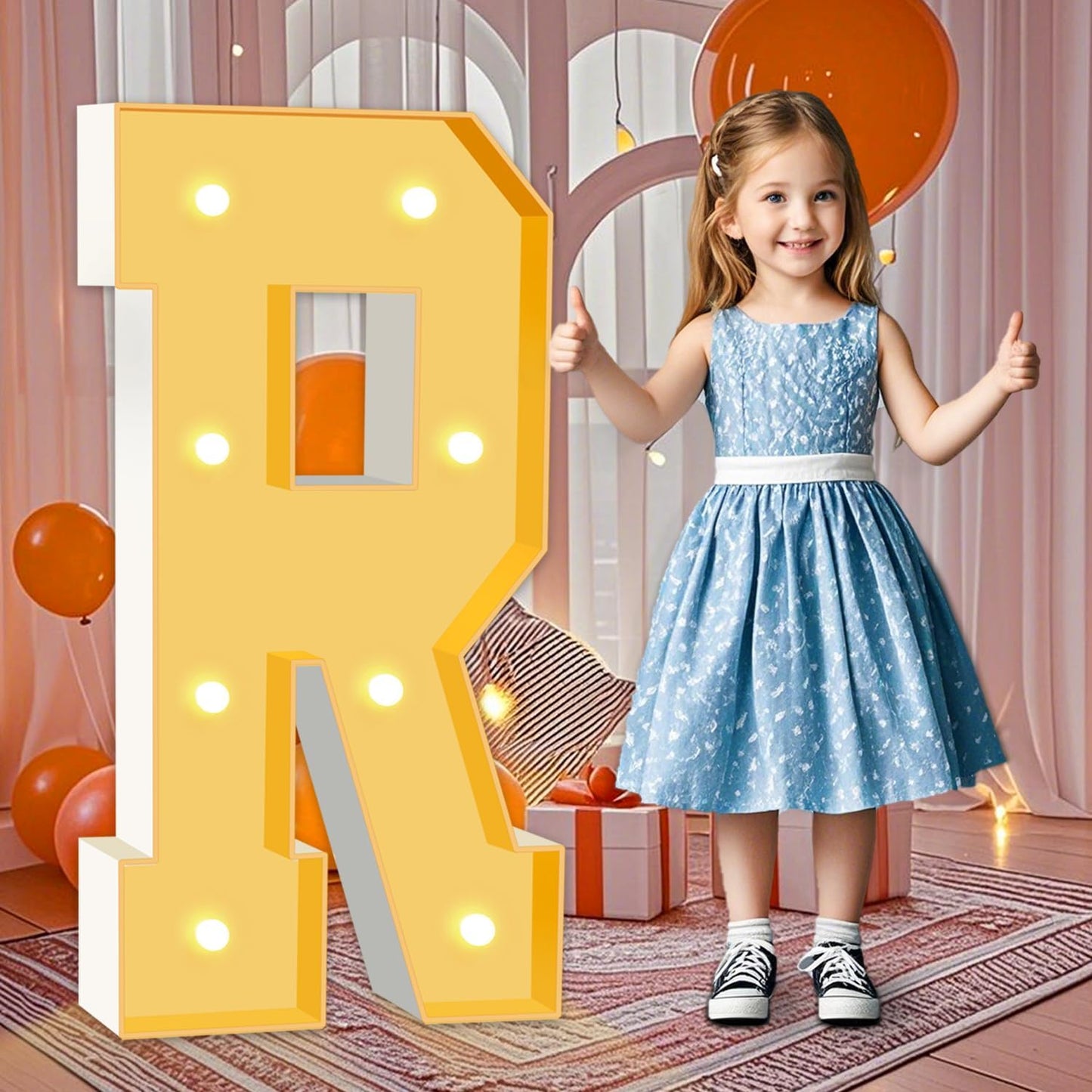 3FT Marquee Letters, Large Marquee Light Up Letters, Mosaic Balloon Frame Letter for Engagement Wedding Decorations Birthday Party Backdrop Decor, Balloon Arch Kit Letter R