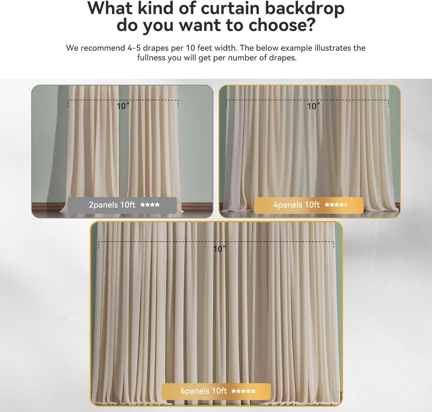 10×10ft Tulle Backdrop Curtains with Lights String - 300LED Fairy Lights Sheer Curtain Backdrop for Weddings Baby Shower and Birthday Party Decorations(4 Panels 5×10ft)