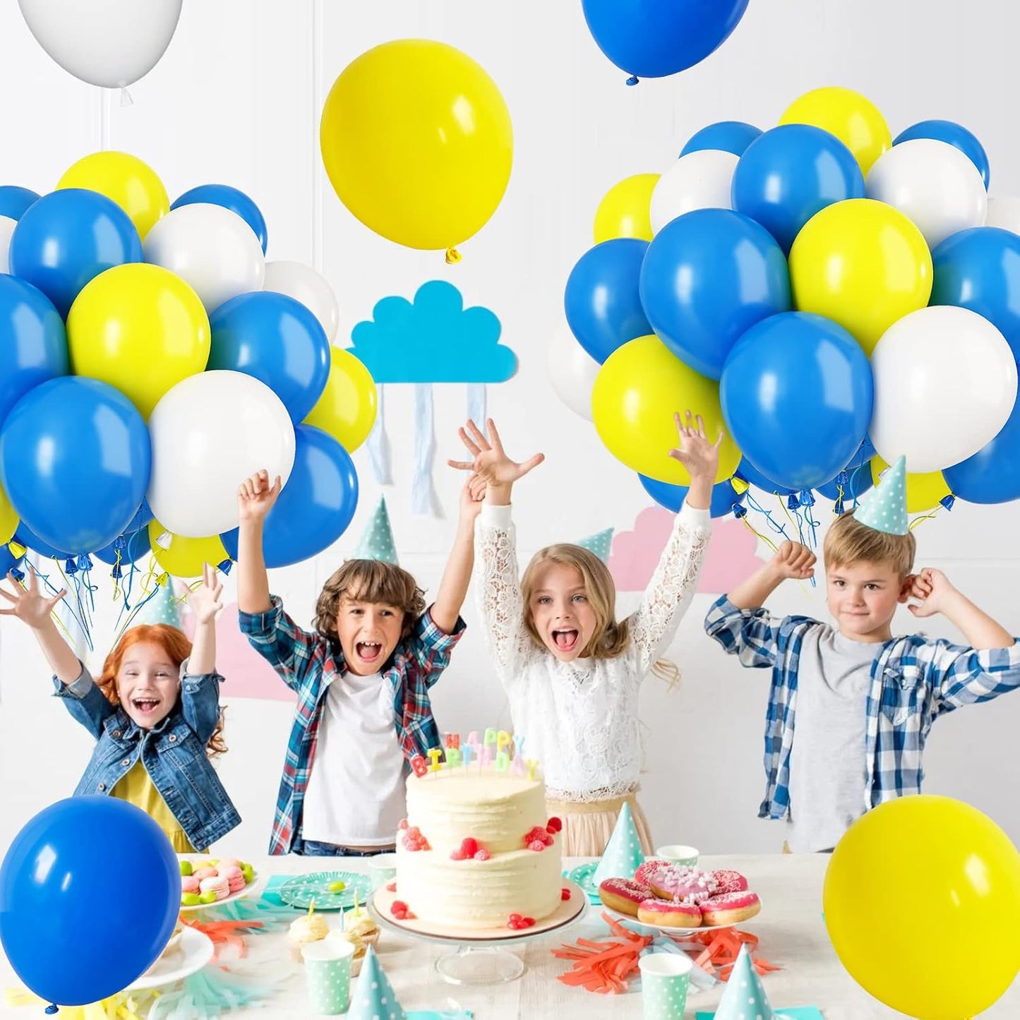 Paready Blue and Yellow Balloons, 30 Pcs 12 Inch Matte Yellow Blue and White Latex Balloons with Ribbons for Birthday Baby Shower Engagement Anniversary Bridal Shower Party Graduation Decoration