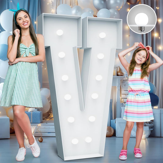 4FT Marquee Light Up Letters - Cool White Light Up Letters V with Fixed Water Bag, Party Decoration Large Marquee Light Up Letters can Be Used for Wedding Decoration, Birthday Party Decoration