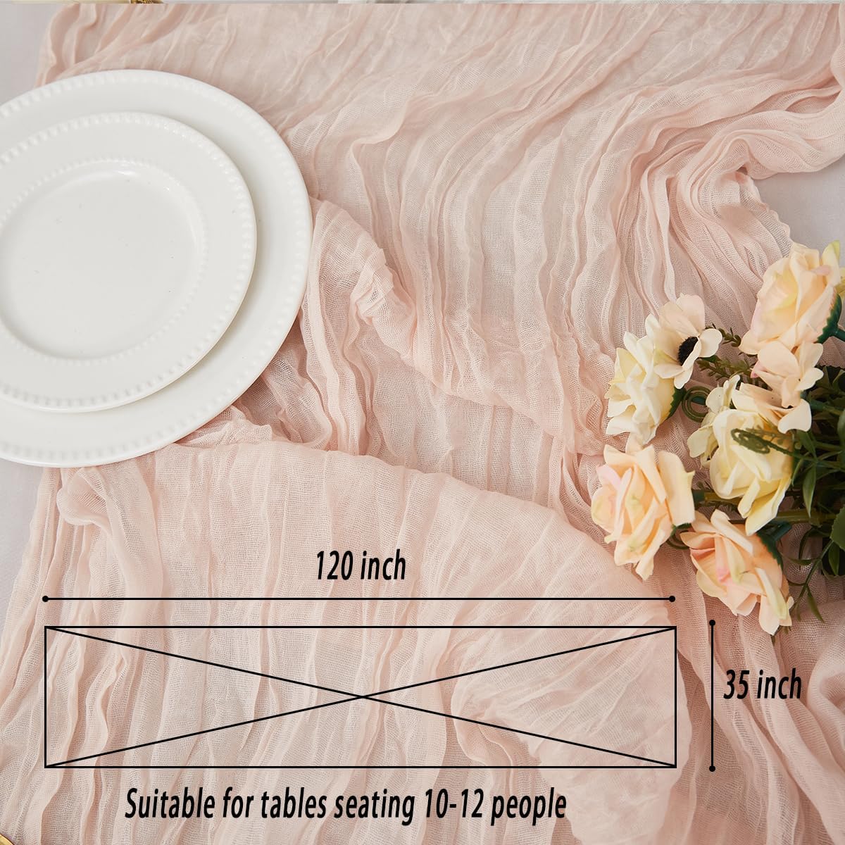 Dusty Pink 1 Pack Cheesecloth Table Runner 120 Inch 10 FT Boho Rustic Gauze for Wedding Baby Shower Party Farmhouse Summer Home Decor Washable