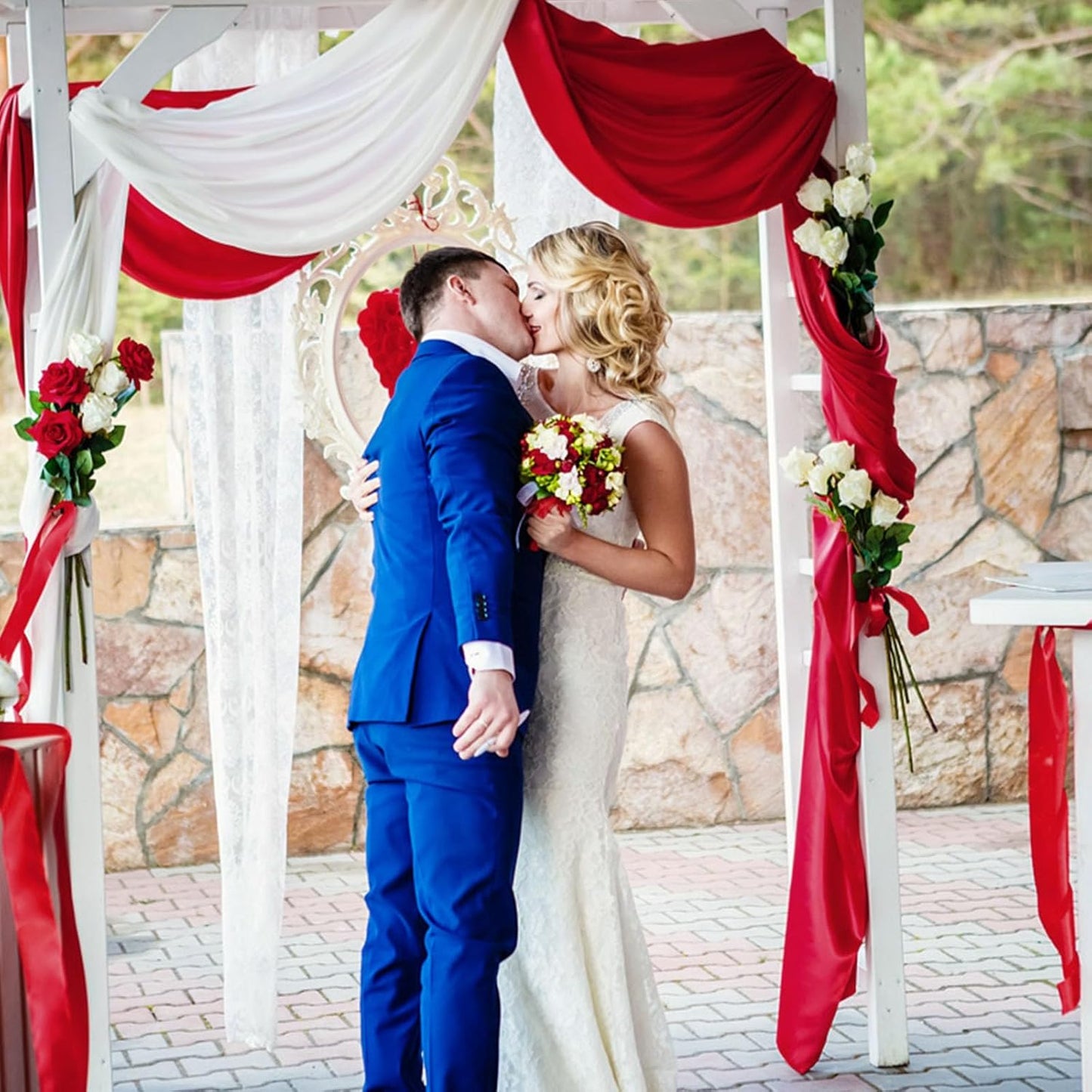 10 x 10 Feet Red Backdrop Curtain for Partie, Background Curtains for Photoshoot, Birthday, Wedding, Halloween, Thanksgiving, Christmas Day, New Year Party Decorations 5Ft x 10Ft, 2 Panels