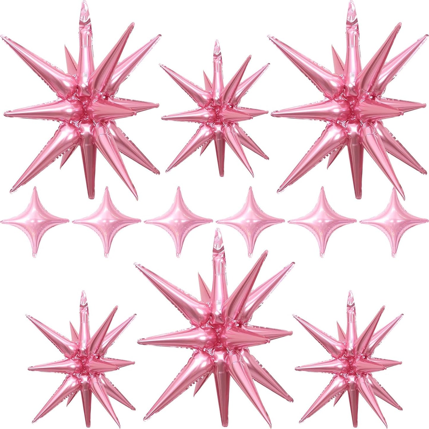 Pink Star Balloons 12pcs, 27/22 Inch Foil Star Explosion Balloons, Large Spike Mylar Cone Balloon, Fireworks Shape Balloon for Wedding Engagement Baby Shower Valentine's Day Bridal Shower