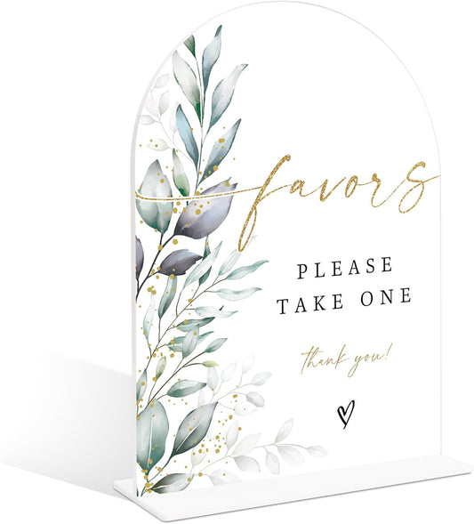 Acrylic Wedding Signs, Greenery Theme Favor Please Take One Sign, Wedding Reception Signage, Bridal Shower Table Decor with Stand, Engagement, Anniversary, Newlywed Events and Parties Supplies, 18