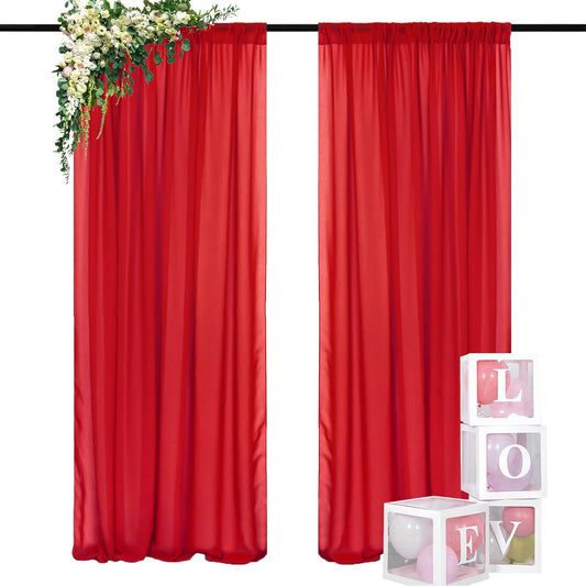 DUOBAO Red Chiffon Backdrop Curtain 5FTx8FT Polyester Curtains for Wedding Ceremony 96" Long Sheer Drapes 2 Pcs Girls' Bedroom Party Stage Decoration (58" W x 96" L)