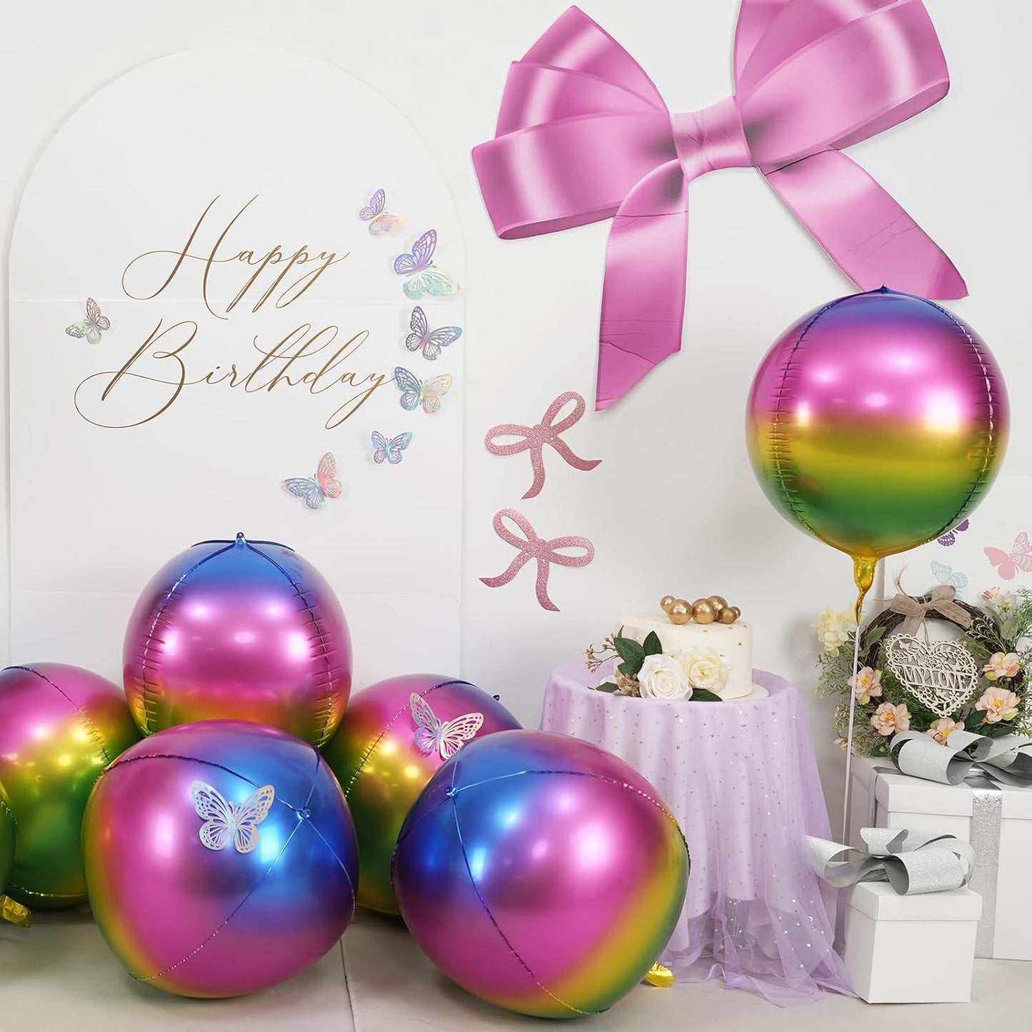 6Pcs Gradient Rainbow Round Foil Balloons, 22" Large Helium Colorful Ball Balloon, Metallic Multicolor Iridescent Mylar Balloon for Birthday Graduation Wedding Anniversary Disco Prom Party Decorations