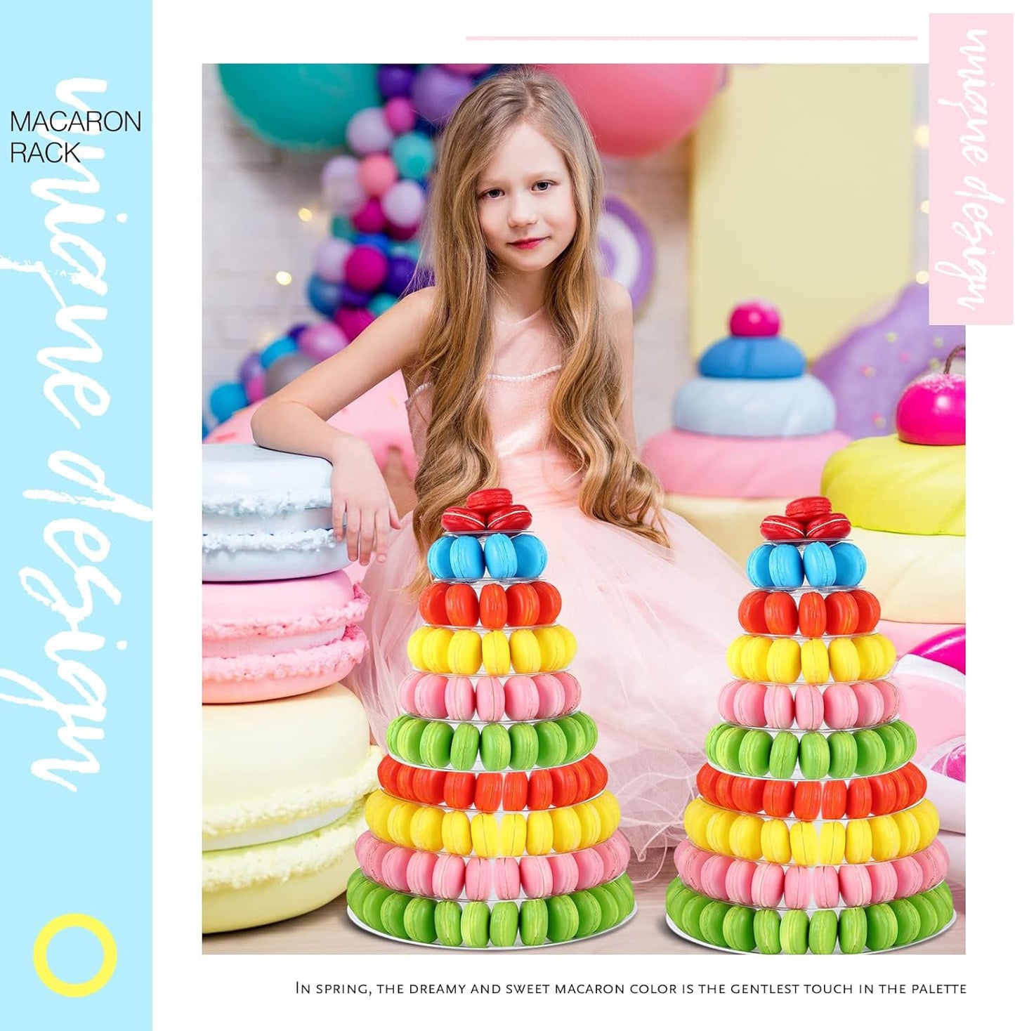 Juexica 10 Tiers Round Macaron Tower Stand Plastic Cake Display Rack Macaron Display Wedding Cupcake Stand Food Serving Stands Clear Dessert Stands for Wedding Baby Shower Birthday Decor