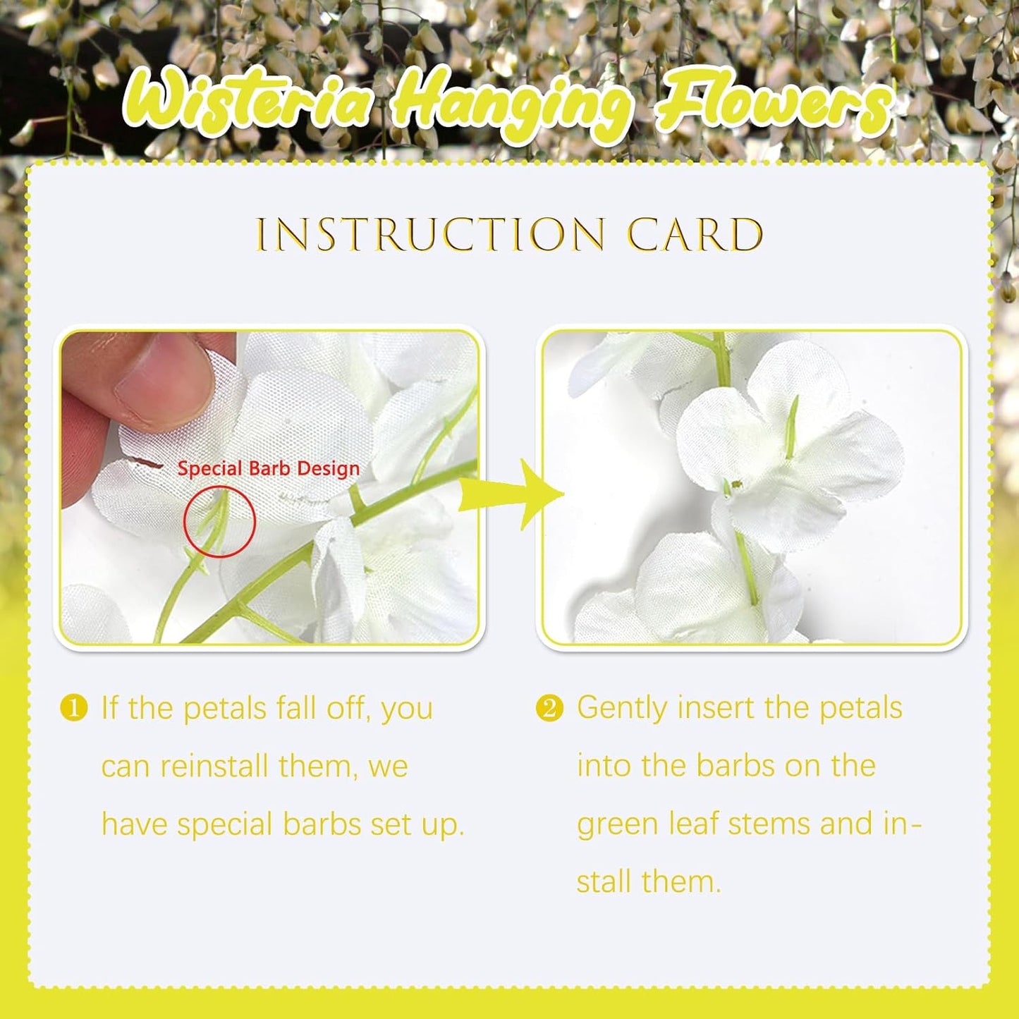 24 Pack Yellow Wisteria Hanging Flowers, 3.4 Ft Fake Hanging Flowers, Artificial Wisteria Garland Vines for Wedding Room Backdrop Outdoor Patio Garden Decoration