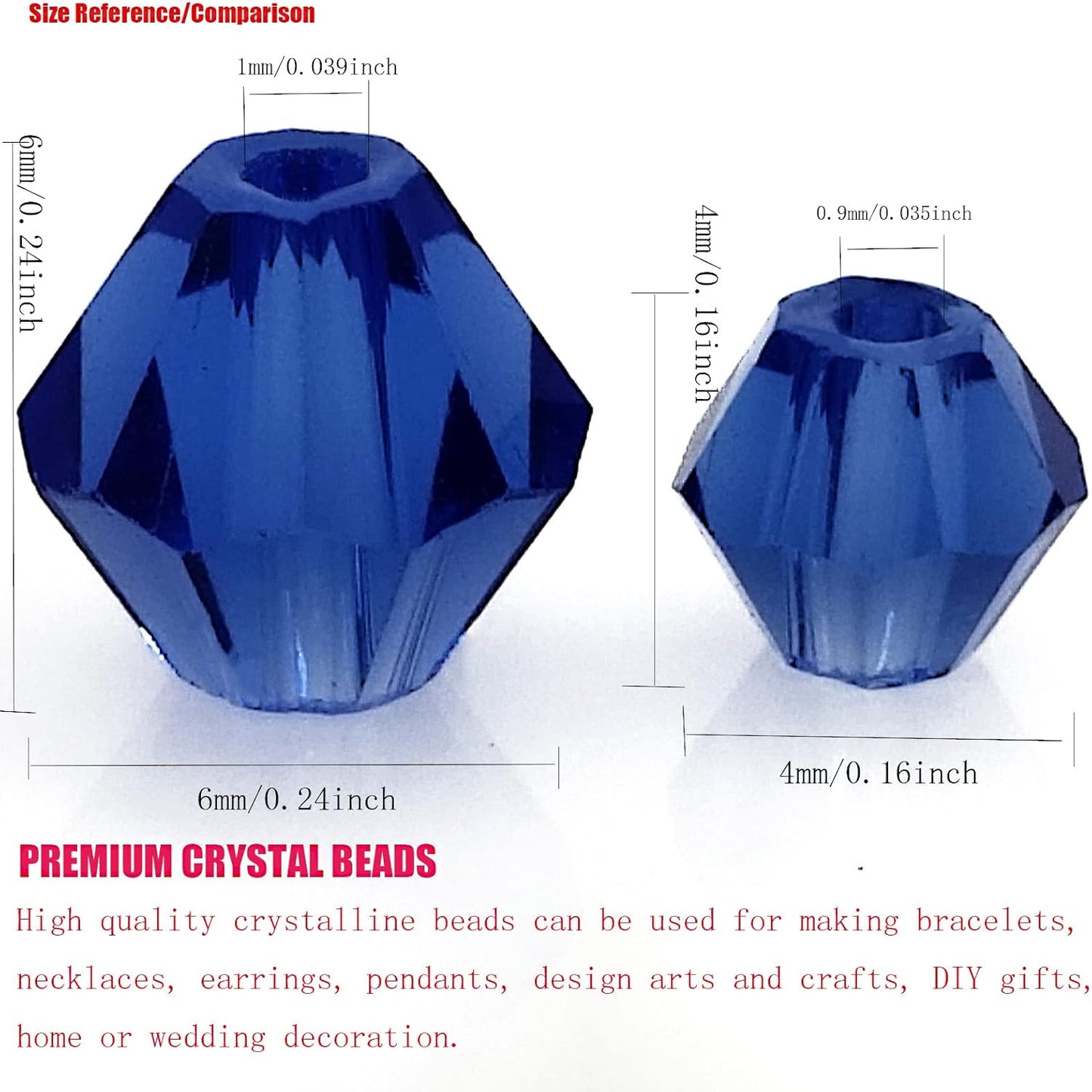 6mm Bicone 450Pcs Blue Crystal Glass Beads Faceted Bicone Shape Crystal Glass Spacer Beads for Bracelet Necklace Decorative Hand Jewelry Making (Blue, 6MM)