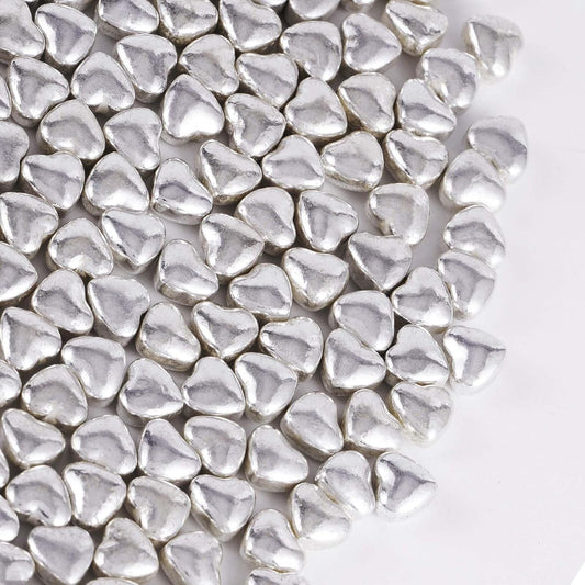 Kasvan Silver Heart Shapes Sprinkles - Edible Candy Pearls 100g/3.58 Oz, Mix Size, Baking Cake Decorations, Ice Cream Toppings and Cookie Decorating, Wedding Party Chirstmas Supplies (Silver)