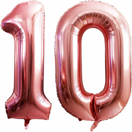 GOER Number 10 Balloons for 10th Birthday Party Decorations,42 Inch Jumbo Foil Helium Balloons for 10th Anniversary (Rose Gold)