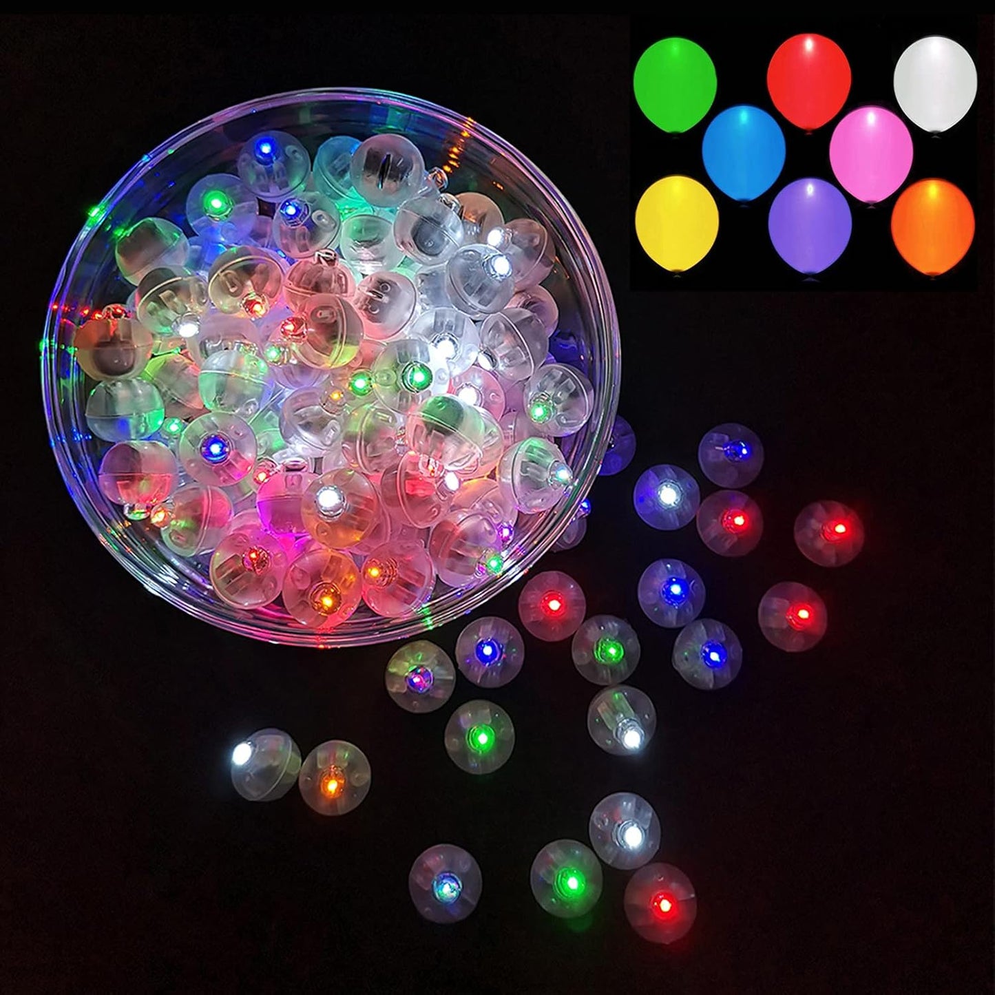 200pcs Multicolor LED Balloon Light, Rainbow Colored Round Led Flash Mini Ball Light for Paper Lantern Balloon,Indoor Outdoor Party Event Fun Birthday Party Wedding Halloween Christmas Decorations