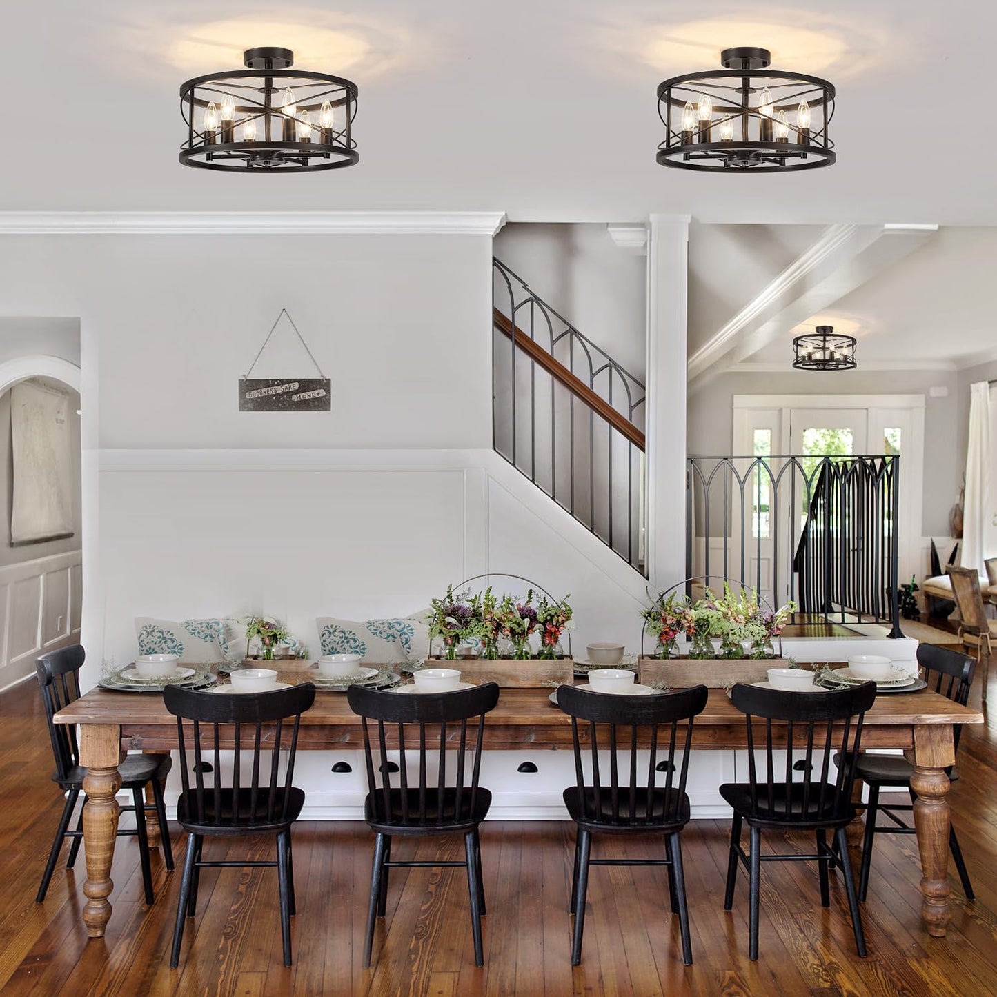 6-Light Black Semi Flush Mount Ceiling Light, 16.54'' Modern Farmhouse Close to Ceiling Light Fixtures, Ceiling Lamp for Hallway Entryway Kitchen Dining Room Living Room Bedroom Lights, UL Listed