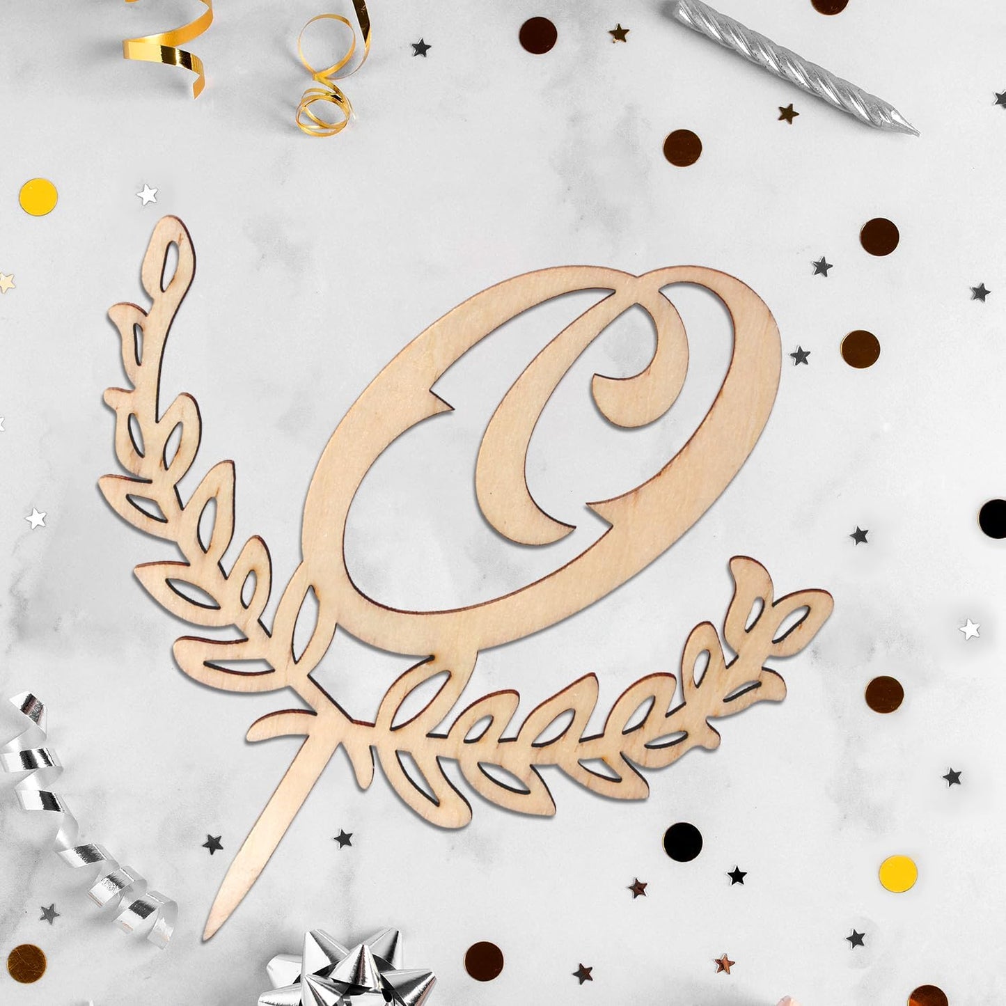 LINGTEER Personalized Inital Letter O Wooden Cake Topper Perfect for Birthday Rustic Wedding Anniversary Party Keepsake Decoration