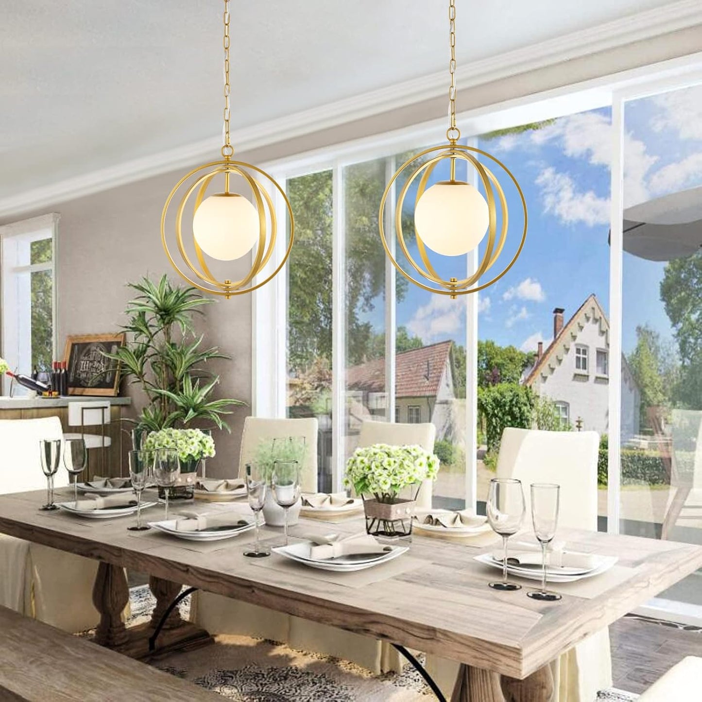 Gold Orb Chandelier 1 Light Globe Pendant Light Fixtures with White Globe Glass Lampshade Hanging Ceiling Light for Dining & Living Room, Bedroom, Foyer and Kitchen Island