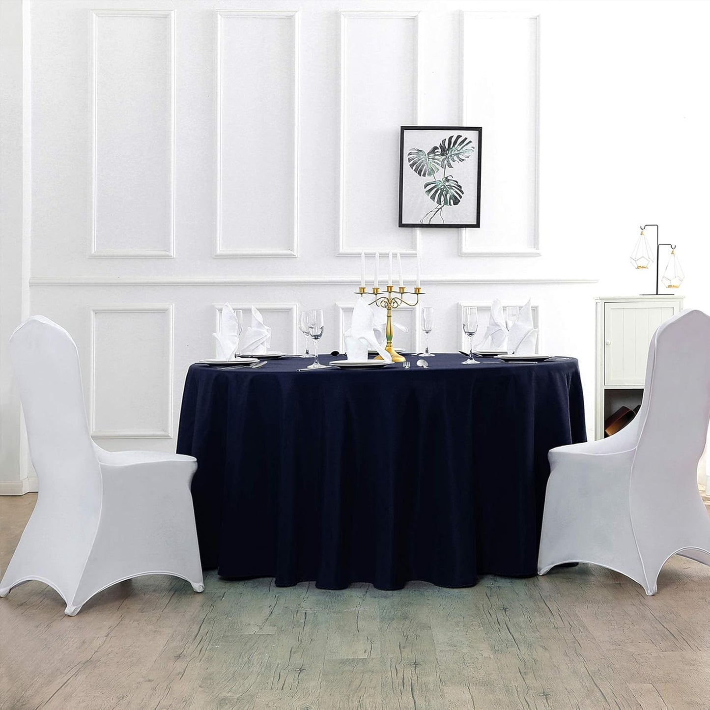 132 inch Round Tablecloth Washable Polyester Table Cloth Decorative Table Cover for Wedding Party Dining Banquet（132 inch,Navy）