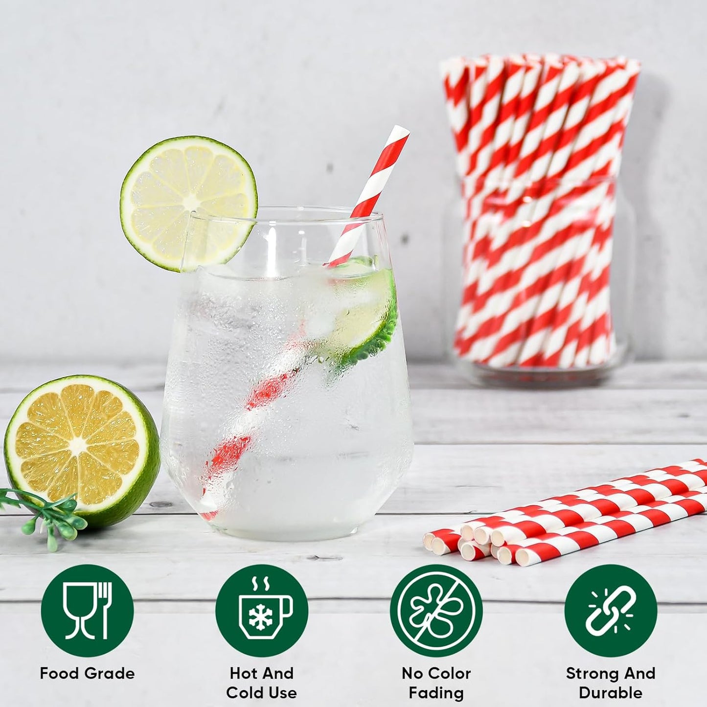 [500 Counts] Chunspak 5.75 inch Disposable Red White Striped Small Paper Straws for Cocktail, Coffee and Short Drinks - Eco-friendly