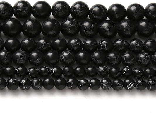 Black Turquoise Stone Beads 6MM Gemstone Round Crystal Energy Jade Beads for Jewelry Making DIY Bracelet Necklace Jewelry Making 1 Strand 15.5inch 60PCS 6MM
