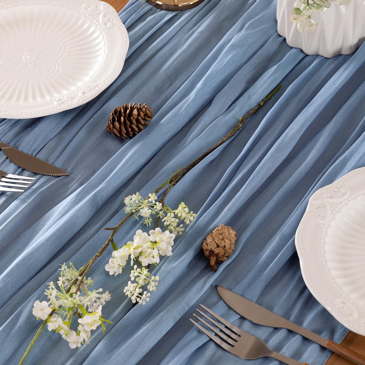 Dusty Blue Table Runner Cheesecloth Table Runner 14FT Farmhouse Table Runners 160 Inches Fall Table Decor Dining Room Centerpiece Wedding Boho Baby Shower Birthday