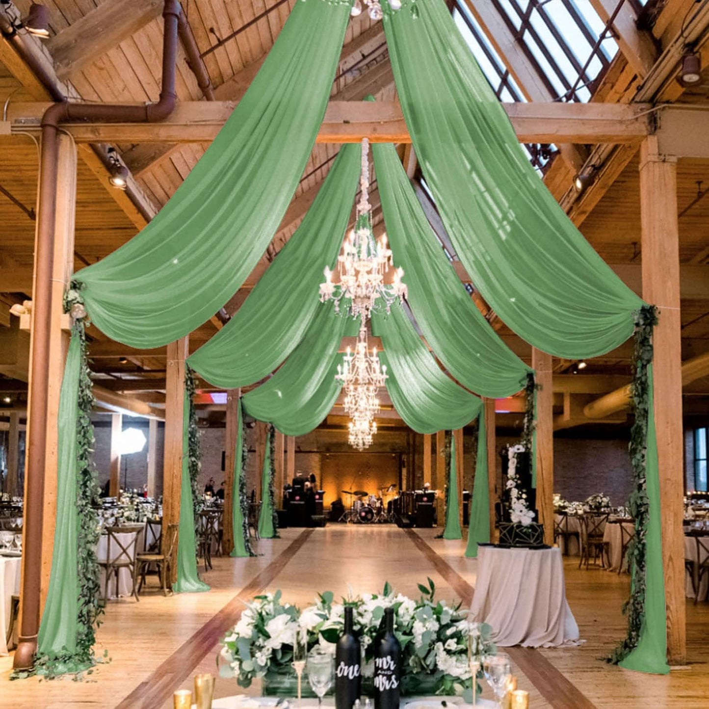 Ceiling Drapes Wedding Arch Drapes Chiffon Arch Draping 2 Panels 5x20 FT Sage Green Ceiling Decorations Sheer Backdrop Curtain for Parties Tulle Fabric Arbor Drapery Swag Ceiling Curtains for Events
