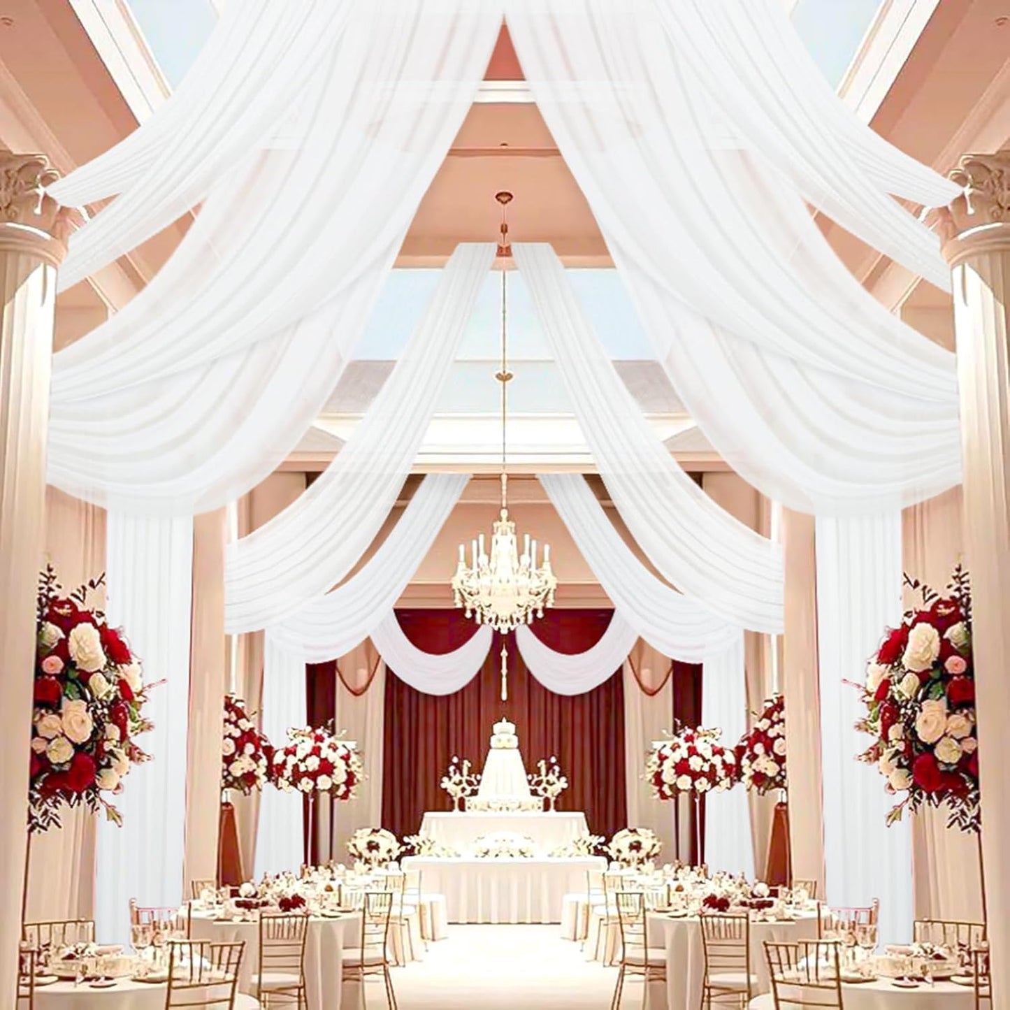 DUOBAO 6-Panel Chiffon Wedding Backdrop Drapes 5x10FT - Semi-Sheer White Fabric Ceiling & Stage Decor for Ceremony, Party, Outdoor Events