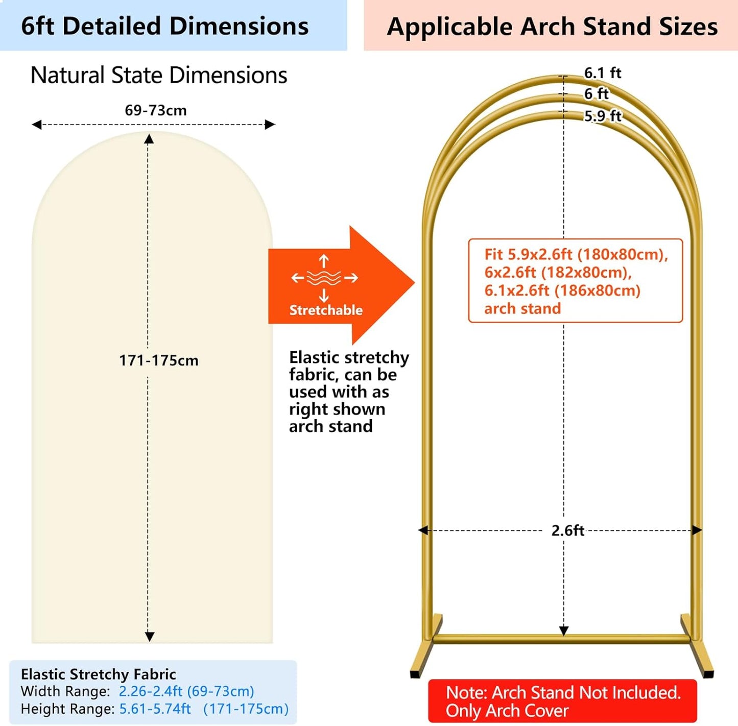 HEMMOTOP Light Beige Arch Backdrop Cover 7.2 ft, 6ft, Wedding Arch Covers Stretchy Backdrop 2 Set, Spandex 2 Sided Arched Background for Birthday, Party, Baby Shower, Decorations