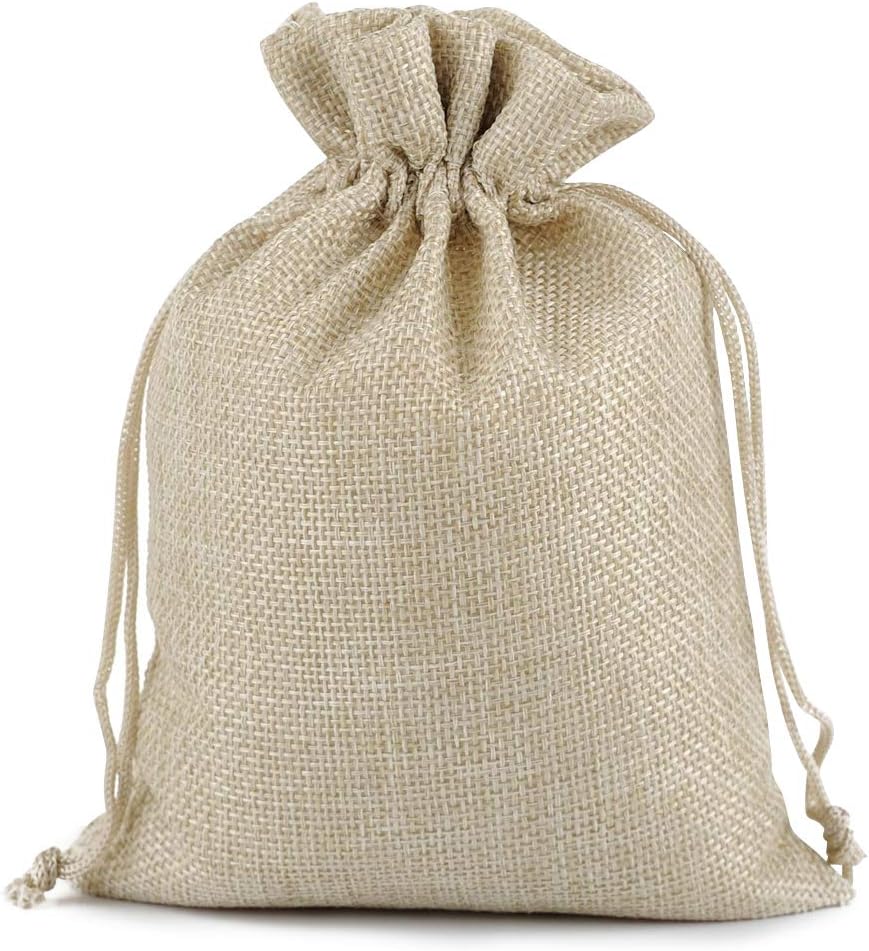 Lucky Monet 25/50/100PCS Burlap Gift Bags Wedding Hessian Jute Bags Linen Jewelry Pouches with Drawstring for Birthday, Party, Wedding Favors, Present, Art and DIY Craft (50Pcs, Cream, 4” x 6”)