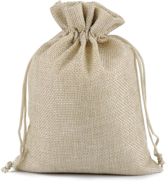 Lucky Monet 25/50/100PCS Burlap Gift Bags Wedding Hessian Jute Bags Linen Jewelry Pouches with Drawstring for Birthday, Party, Wedding Favors, Present, Art and DIY Craft (100Pcs, Cream, 7” x 9”)