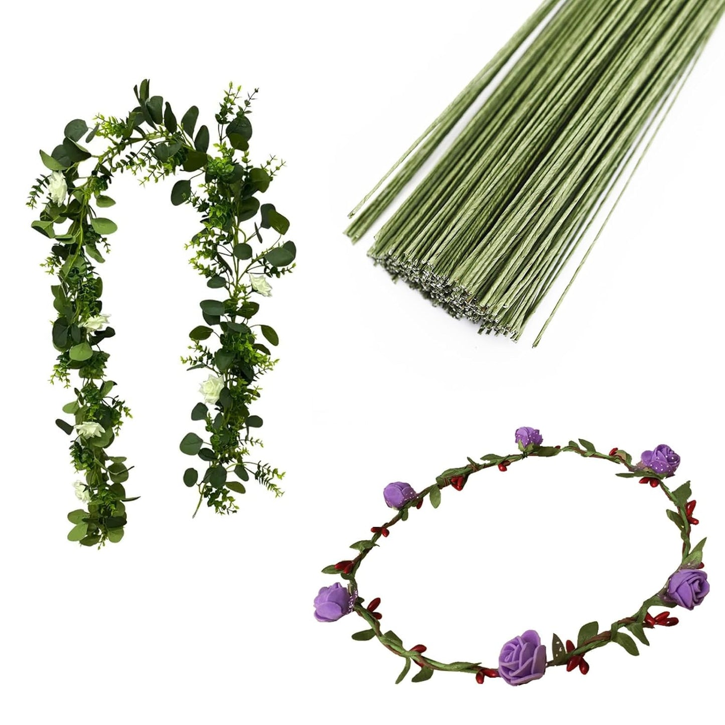 16-inch 18 Gauge Green Paper Covered Floral Wire Stems for DIY Crafts, Artificial Flower Arrangements Home Decor Artificial Paper Stems (Pack of 50)