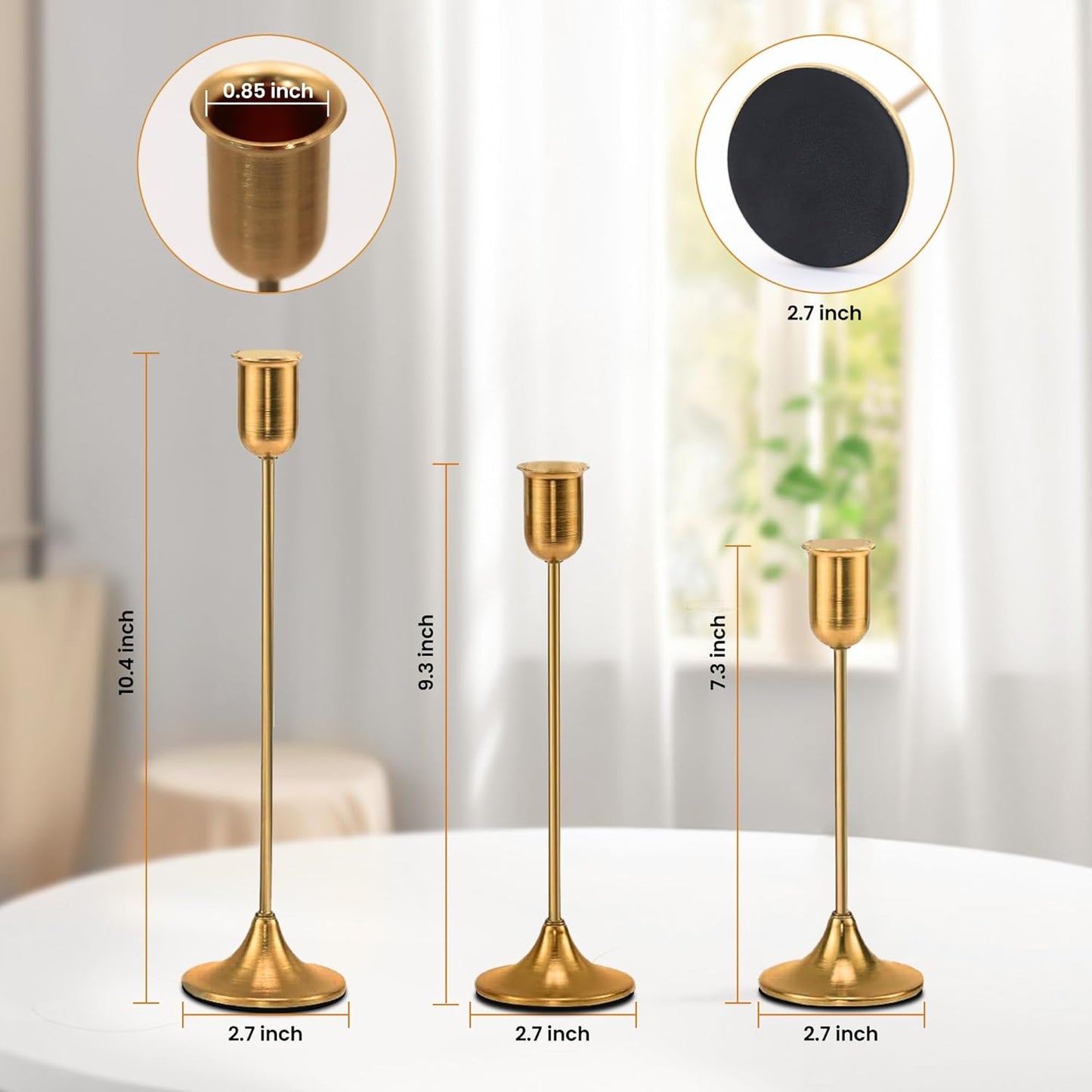 Brass Gold Candle Holder - 3 PCS Taper Candlestick Holders - Vintage Candle Stick Holders - Modern Home Decor Centerpiece - Cozy Atmosphere Gift for Home Decor, Wedding, Housewarming Gift