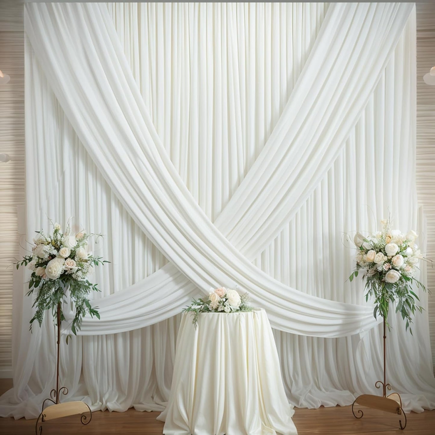 50×14ft Wrinkle Free Ivory Backdrop Curtain, Soft Silky Easy to Drape Cream Wedding Drapes for Backdrop, 10 Panels 5×14ft Photo Backdrop Curtains for Parties Birthday Photography Background Cloth