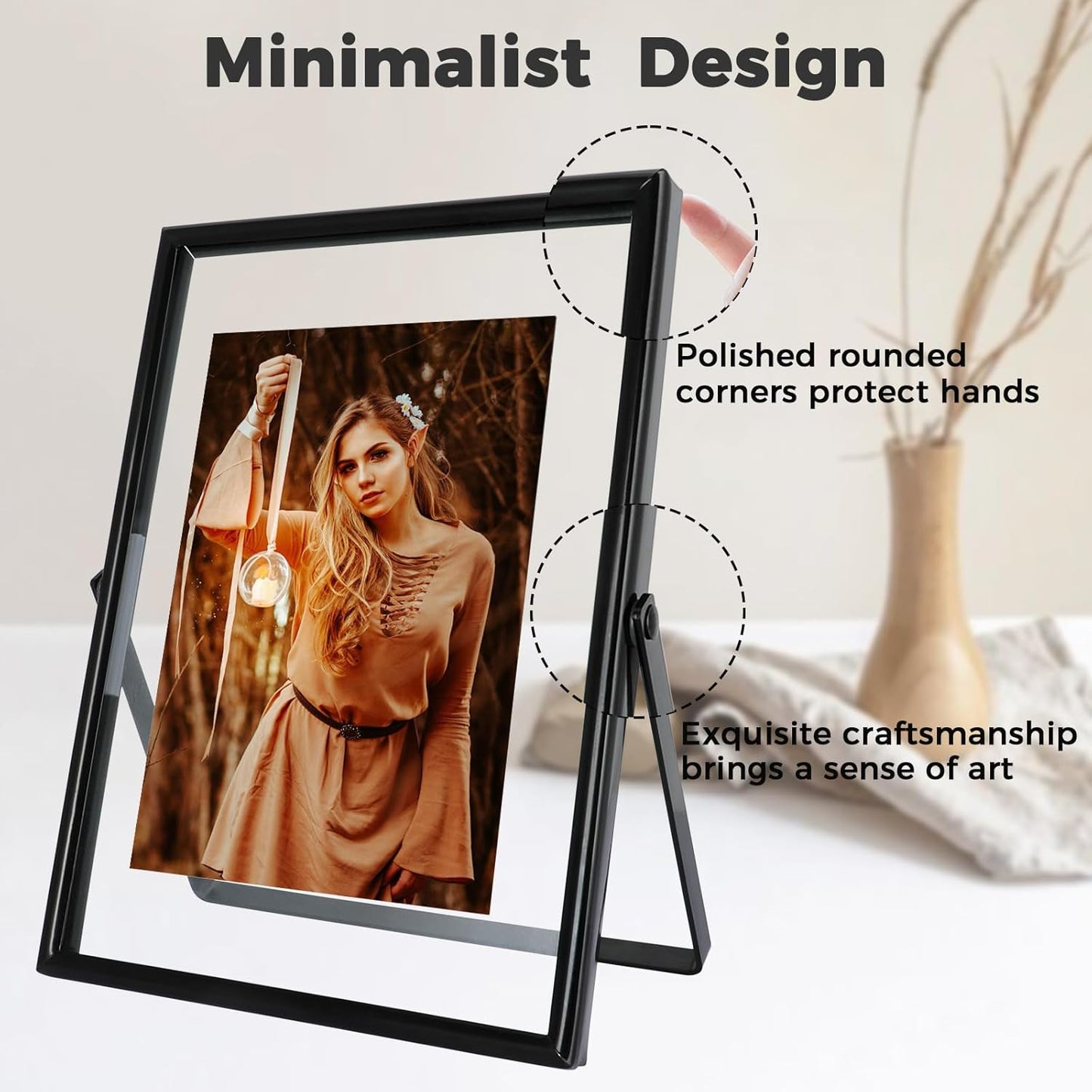 Black Floating Frame (5"x7", Vertical), For Picture 4x6, 3x5, 2x3, Tabletop Shelf Photo Frame, Classy Gift For Festival, Wedding, Home or Office Décor