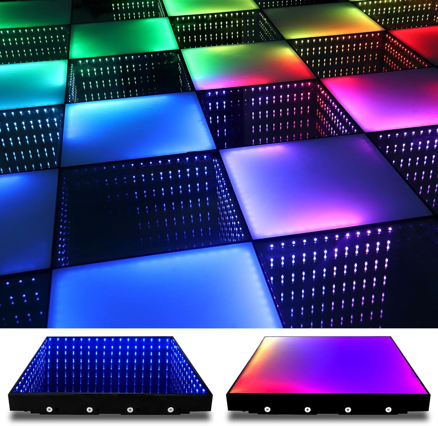 Dance Floor Stage Lights-Tempered Glass with Flight Case - RGB Color Changing Lights for Wedding, Party, Club - Non-Slip (3D&RGB -Magnetic, 12 * 12 FT)