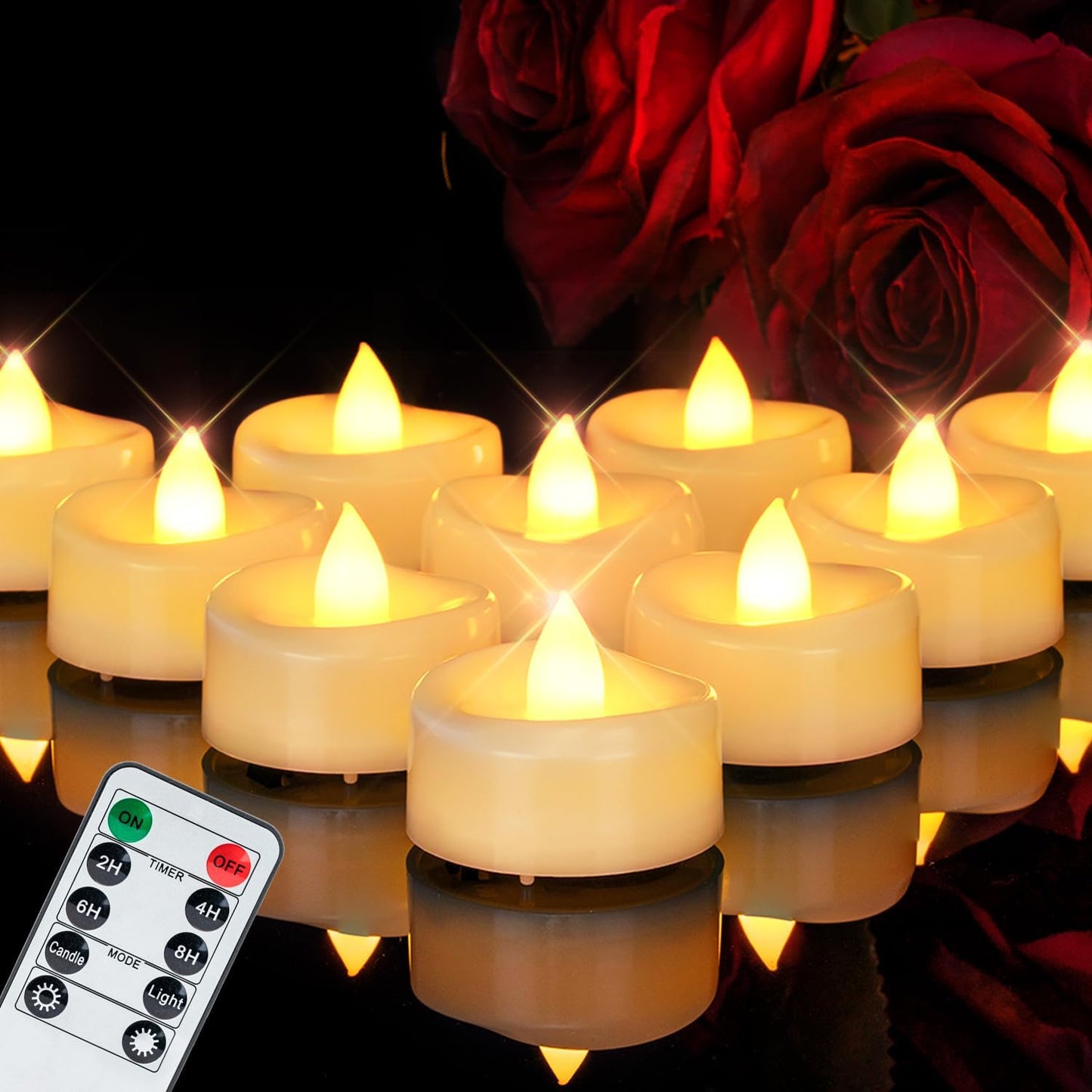 Remote Candles, 12 Pack Flameless Tea Lights Candle Battery Operated, 400+Hours LED Tea Lights with Remote, Timer Battery Votive Candle for Holidays Wedding Home