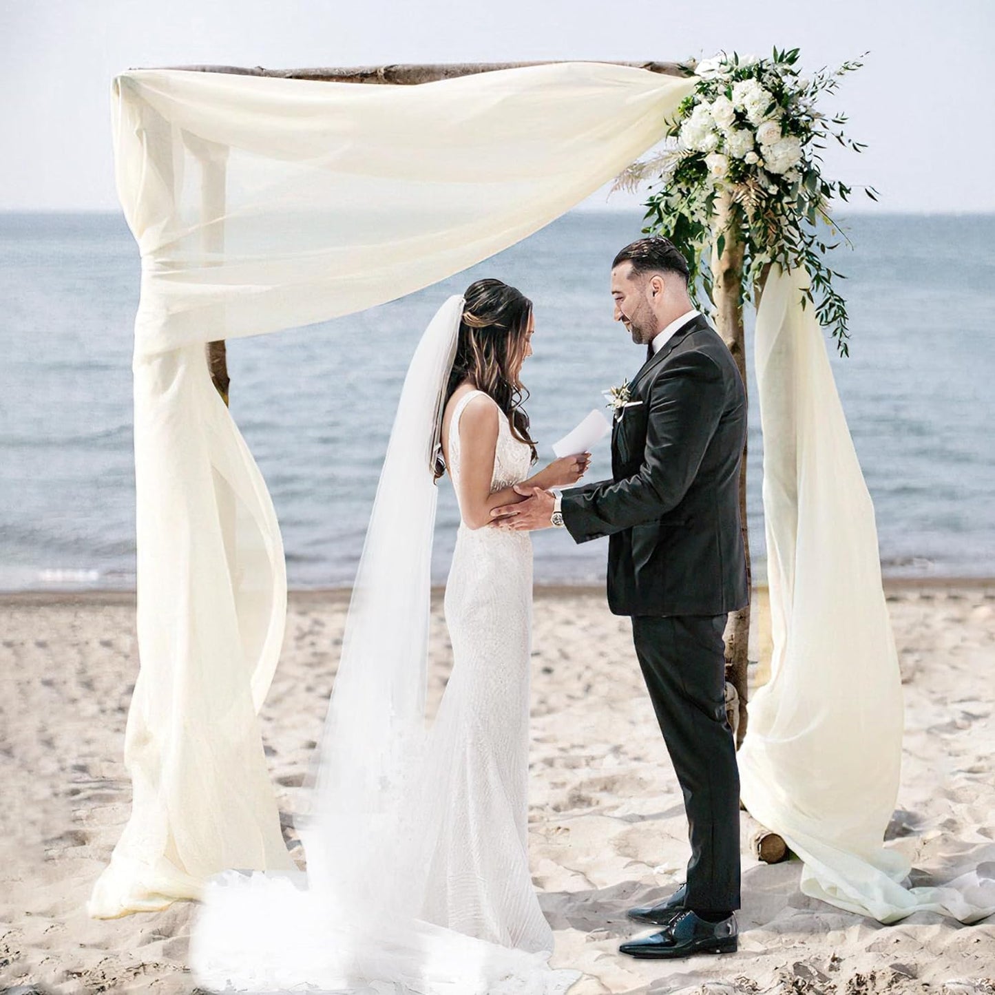 Wedding Arch Draping Fabric, 1 Panel 28" x 19Ft Ivory Arch Drapes Sheer Backdrop Curtain for Wedding Ceremony Party Ceiling Decor