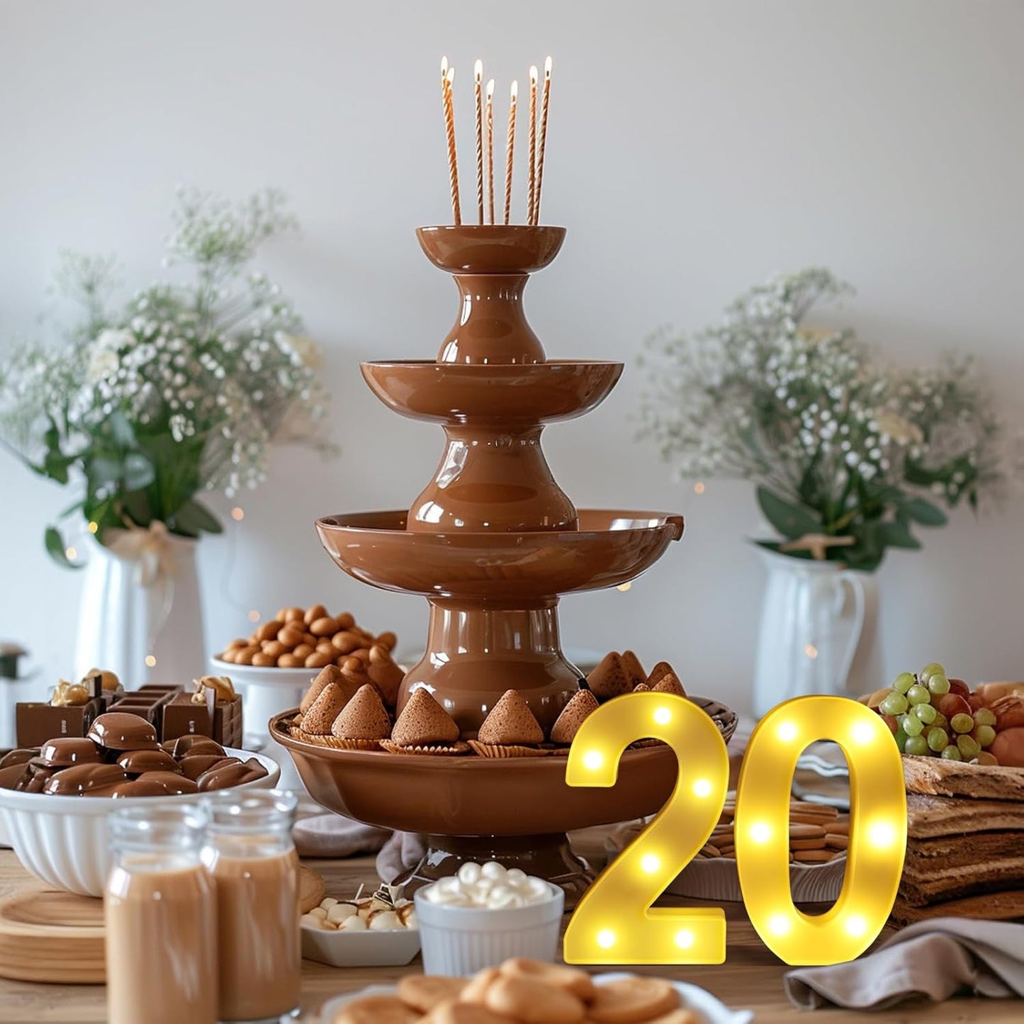 20th Birthday Decorations for Women Men,Happy 20 Year Old Birthday Decorations for Centerpieces Table,20 Light Up Numbers Sign Led for Party Backdrop Wall Decor for Wedding Anniversary Home