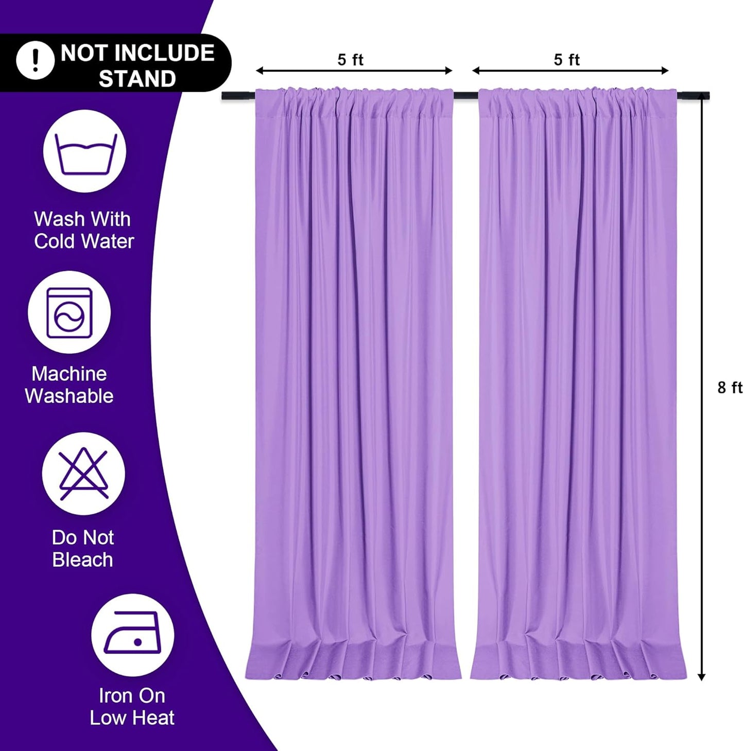 DWCN 10x8 FT Lavender Backdrop Curtains for Parties, Photography Backdrop Drapes with Rod Pockets for Wedding Decorations Stage Birthday Family Gatherings, 2 Panels 5ft x 8ft