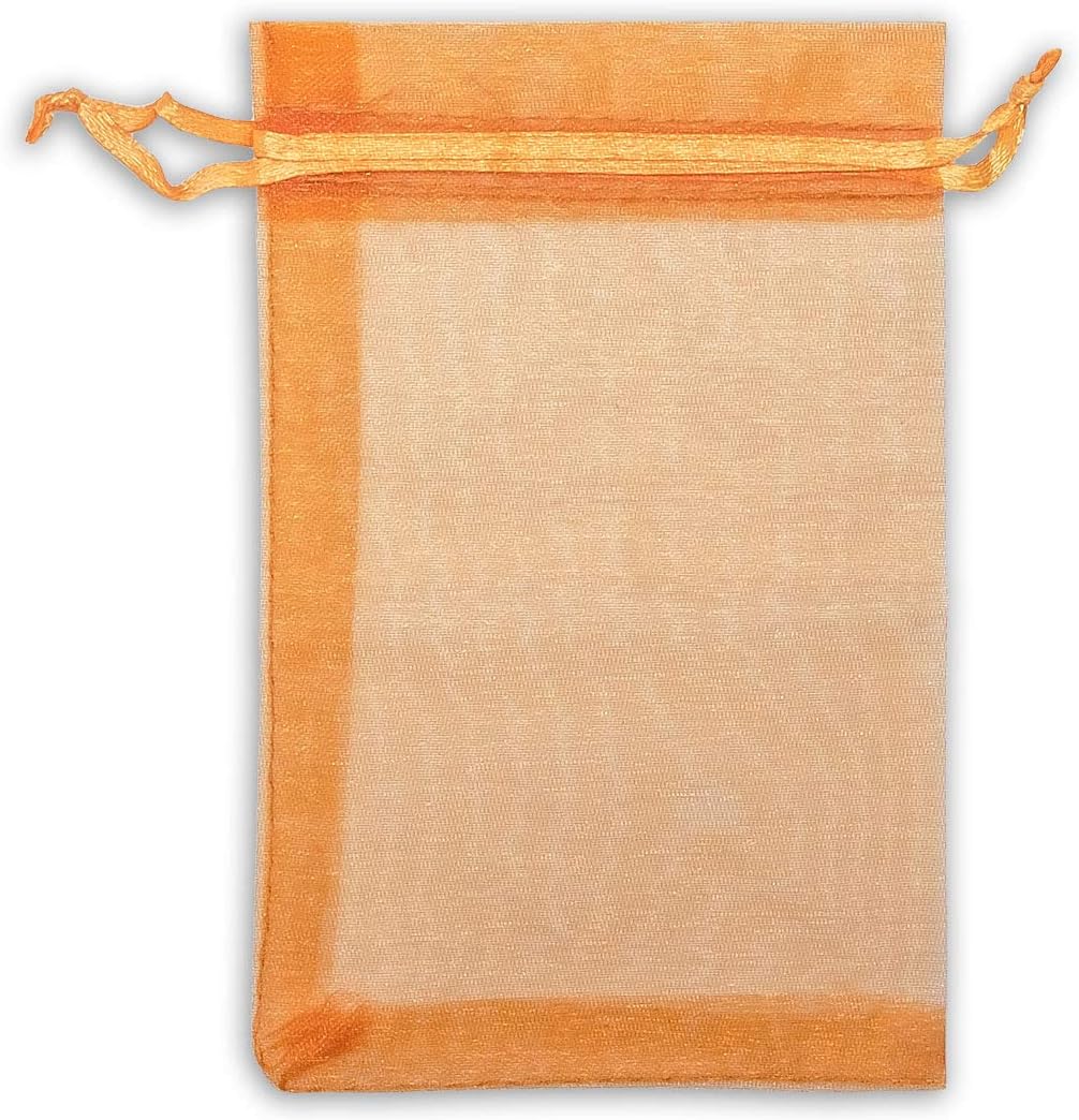 TheDisplayGuys 48-Pack 3x4 Orange Sheer Organza Gift Bags with Drawstring, Jewelry Candy Treat Wedding Party Favors Mesh Pouch