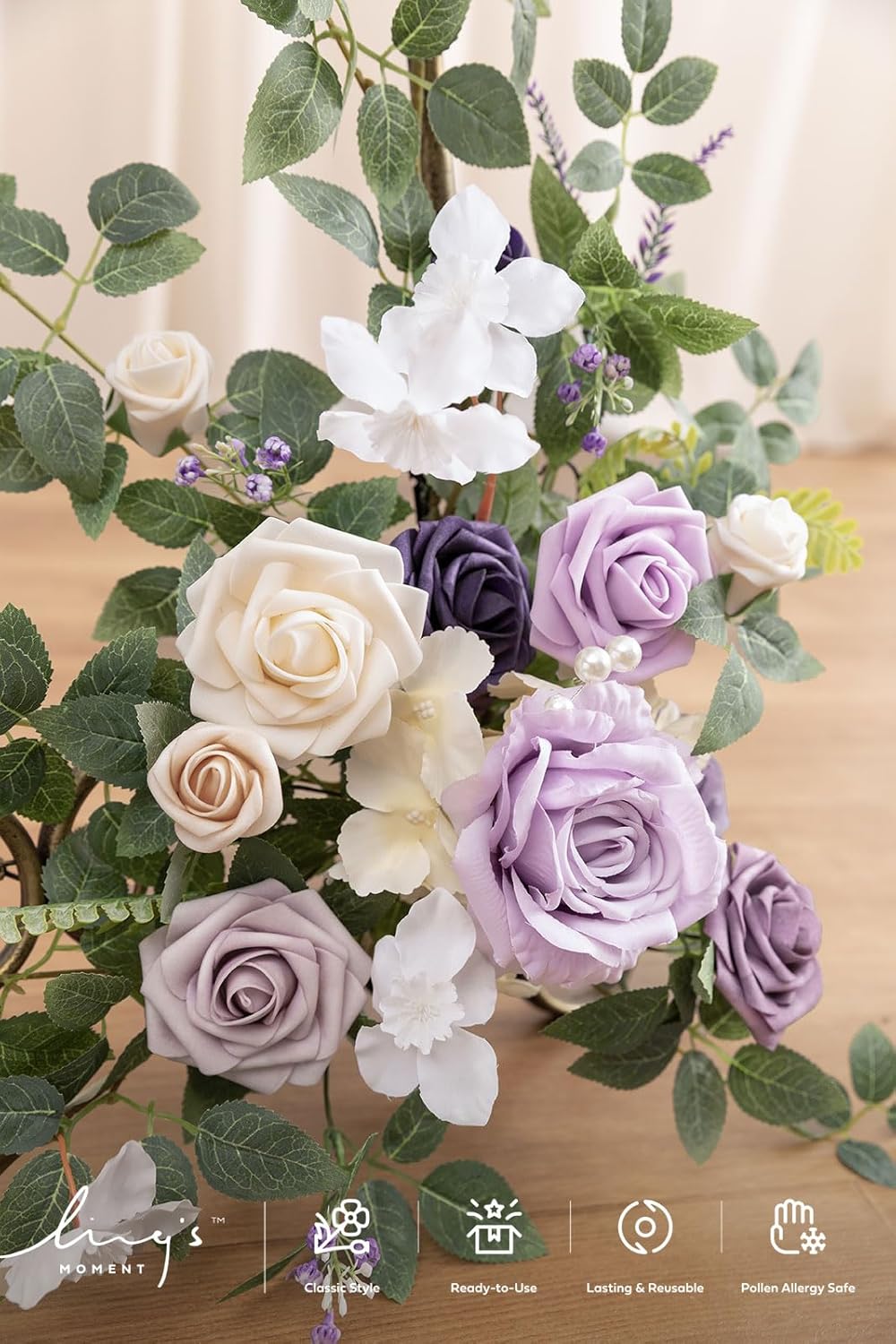 Ling's moment 2pcs Wedding Flowers Garland Artificial Floral Swag Arch Decorations Greenery Arrangements Lilac & Gold Ceremony Reception Garden Easel Wall Home Entryway Outdoor NOT Include Sign