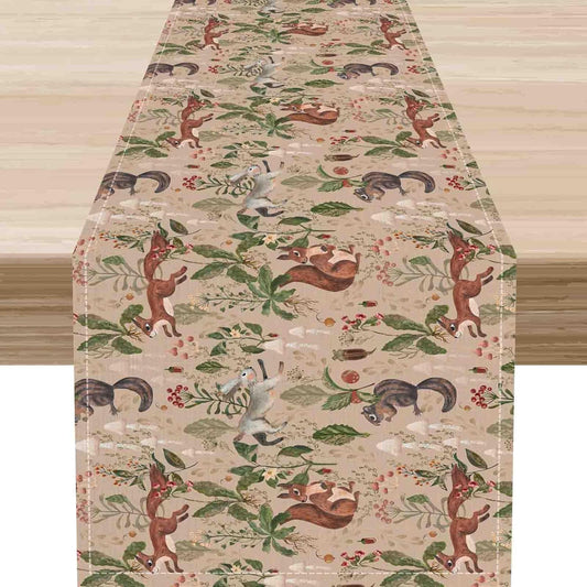 Rustic Woodland Table Runner, Farmhouse Forest Animals Country Lodge Wild Hunt Deer Rabbits Table Center Decor for Home Kitchen Dining Patio Holiday Party Indoor Table Decorations, 13"x90" Inch