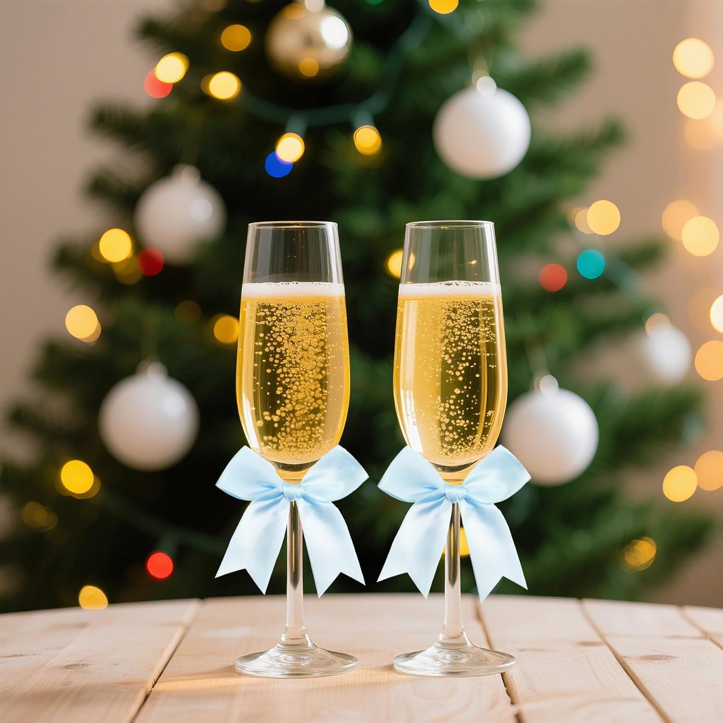 50 PCS Twist Tie Bows Satin Ribbon Bows 3.3 Inch Gift Wrap Bows Craft Bows for Gift Wrapping, Party Decorations Gifts Bag DIY Treat Bags Wedding Decor Baby Shower Christmas (Light Blue)