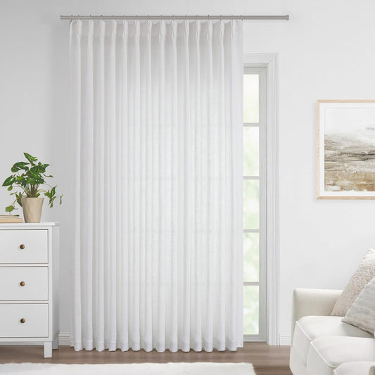 Vision Home White Pinch Pleated Semi Sheer Curtains Textured Light Filtering Window Curtains 90 inch for Living Room Bedroom Patio Rayon Blended Pinch Pleat Drapes with Hooks 1 Panel 80" Wx90 L