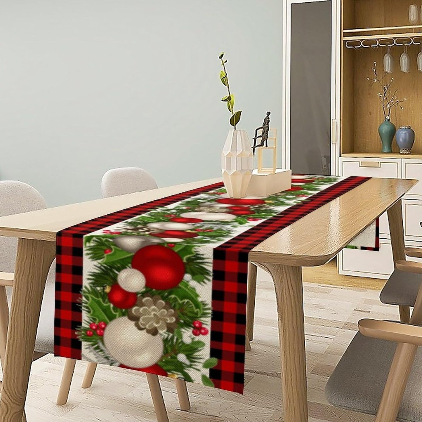 Christmas Table Runner,Seasonal Winter Xmas Holiday Farmhouse Table Cloth Kitchen Dining Table Decoration for Home Party Decor 13x36 Inch