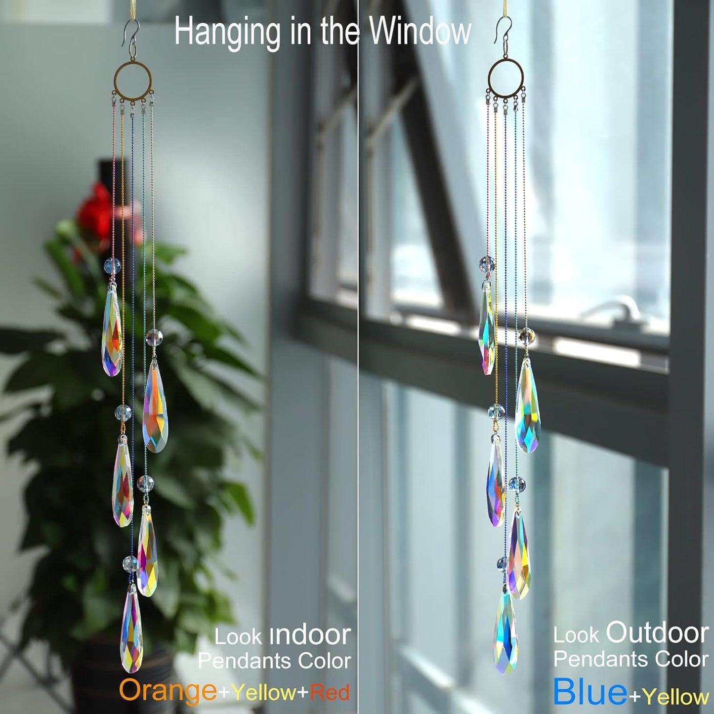 Crystals Teardrop Prisms Suncatcher Hanging Ornament Rainbow Maker for Home,Garden Decoration (Colorful Blue)