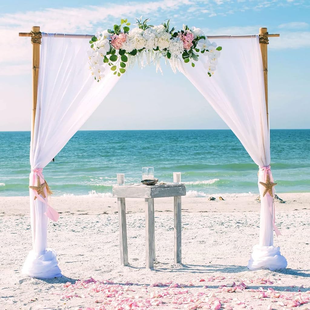 White Wedding Arch Draping Fabric 20Ft Arch for Wedding Ceremony Outside Birch Wood White Chiffon Fabric Drapes Sheer Backdrop Drapes for Party Ceremony Arch Stage