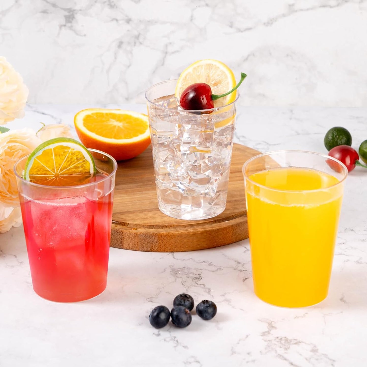 Goodluck 50PCS 10oz Clear Plastic Cups for Party, Disposable Clear Plastic Cups, Cocktail Glasses for Wedding Thanksgiving, Christmas, and Parties