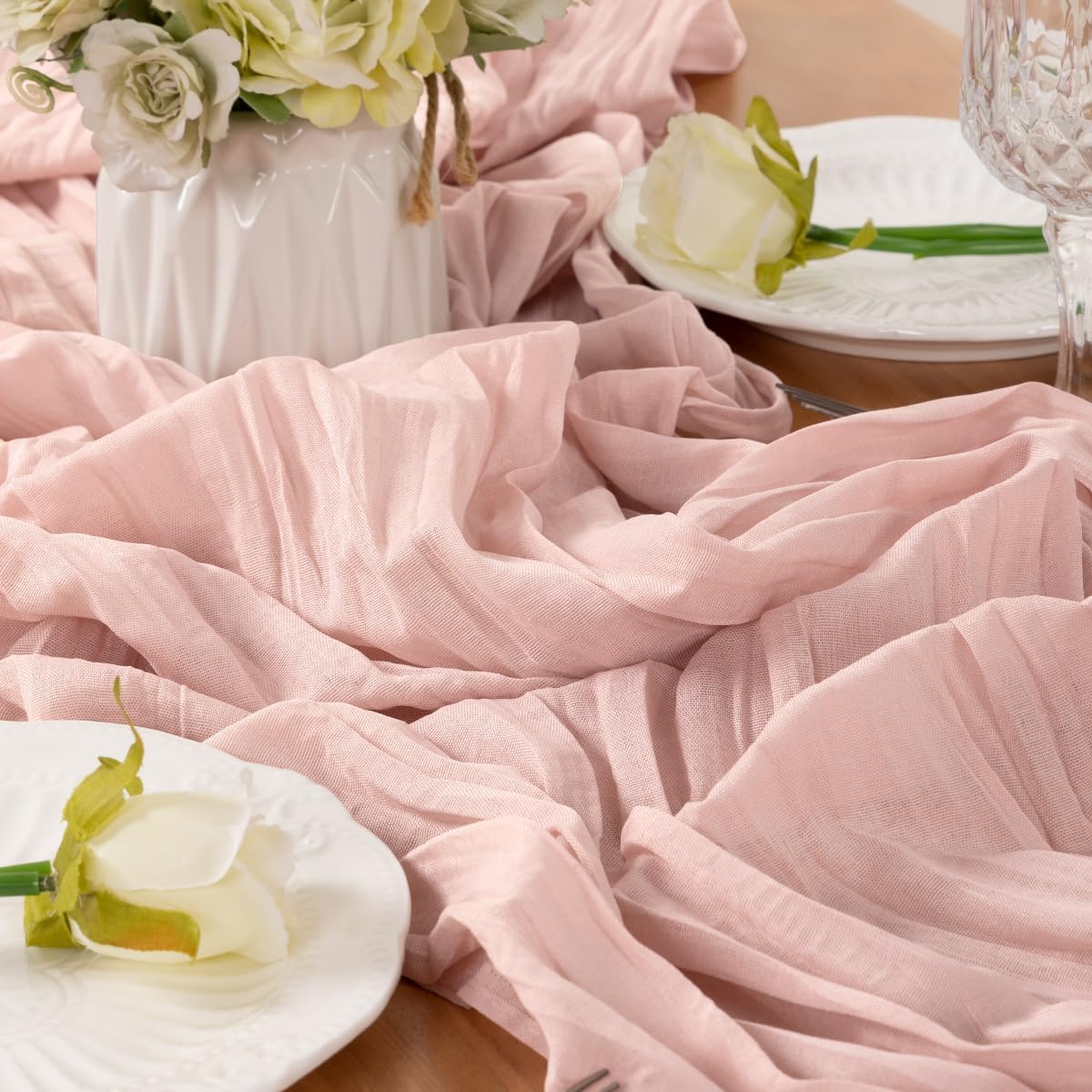 Dusty Pink Table Runner Cheesecloth Table Runner 14FT Farmhouse Table Runners 160 Inches Fall Table Decor Dining Room Centerpiece Wedding Boho Baby Shower Birthday